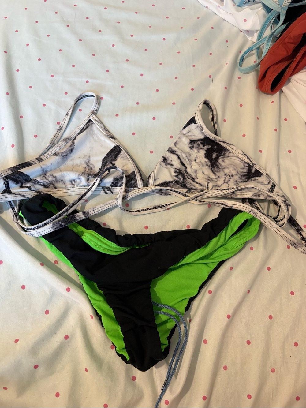 Limited Edition Marble Print Triangle Bikini Top with Black Bottom